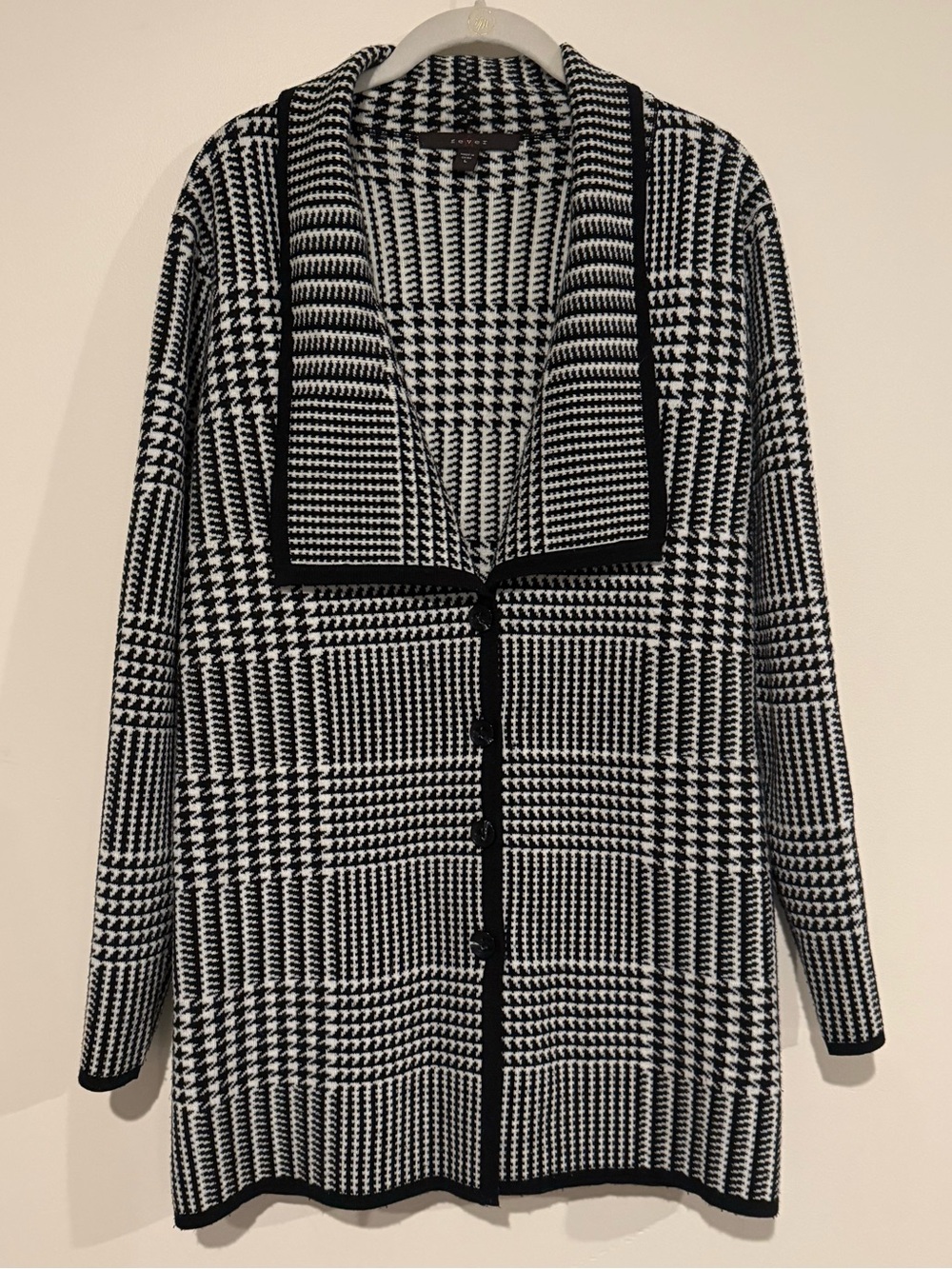 Fever Cardigan Black and White Houndstooth Open Cardigan Sweater - Women's Size